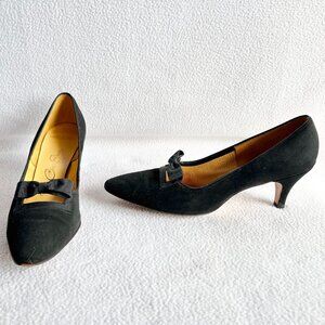 1950s 1960s Midcentury Black Bow Pumps 9AA